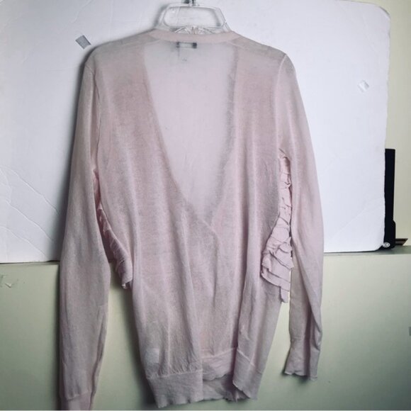 J.Crew Ruffle Cotton Cardigan Sweater Top Lightweight Knit Preppy V Semi Sheer M - Picture 5 of 16